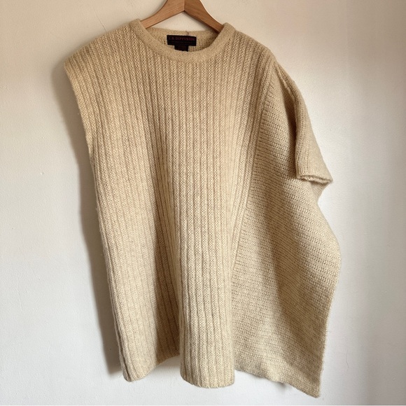 VINTAGE MOHAIR WOOL KNIT PONCHO SLEEVELESS TUNIC SWEATER SAND BEIGE NATURAL M-XL - Picture 10 of 10